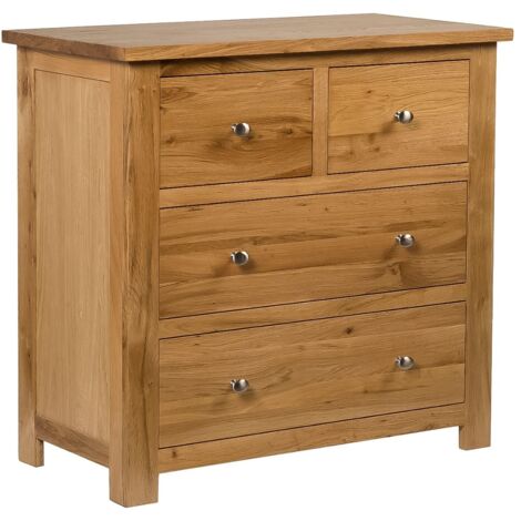 Hallowood Furniture Waverly Oak Solid Wood Chest of Drawers, 2 Over 2 Wooden Chest of Drawers for Hallway or Living Room, Multifunctional 4-Drawer Dresser, Ready Assembled Bedroom Furniture