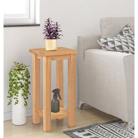 Solid Oak Tall Plant Stand Table, Small High Lamp Table