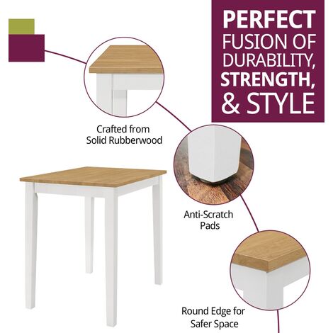 Hallowood Furniture Ledbury Small White Painted Dining Table with Light Oak Top, Solid Wooden Dinner Table, Kitchen Table, Breakfast Table, Small Dining Table for Home & Cafe