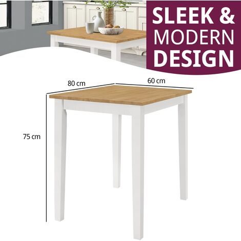 Hallowood Furniture Ledbury Small White Painted Dining Table with Light Oak Top, Solid Wooden Dinner Table, Kitchen Table, Breakfast Table, Small Dining Table for Home & Cafe
