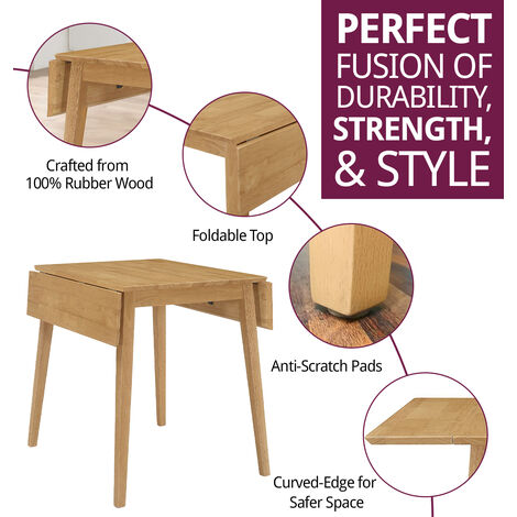 Hallowood Furniture Ledbury Small Drop Leaf DiningTable, Solid Wooden Folding Table in Light Oak Finish, Folding Dining Table, Small Kitchen Table, Wooden Table for Home & Café