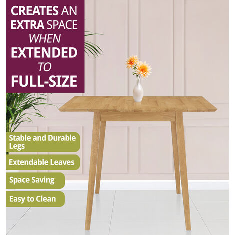 Hallowood Furniture Ledbury Small Drop Leaf DiningTable, Solid Wooden Folding Table in Light Oak Finish, Folding Dining Table, Small Kitchen Table, Wooden Table for Home & Café