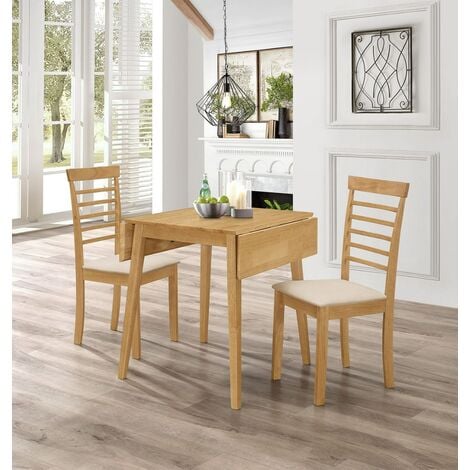 Solid Wooden Drop Leaf Dining Table, Small Kitchen Table And 2 Chairs Set