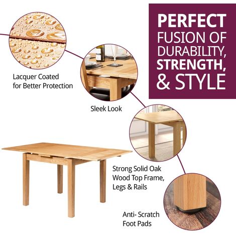 Hallowood Furniture Waverly Oak Small Extendable Dining Table in Light Oak, Solid Oak Wooden Dining Table, Rectangular Kitchen Table, Folding Dining Table for Dining Room and Lounge