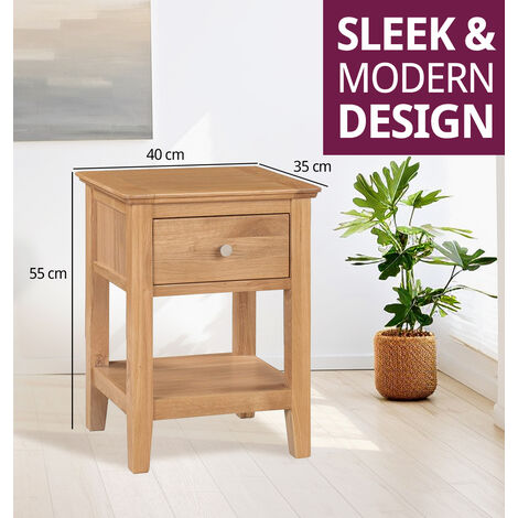 Hallowood Furniture Hereford Oak Bedside Table with Drawer, Light Oak Solid Wood Side Table, Lamp Table, Coffee Table, Sofa Side Table, Plant Stand, Small Table for Living Room