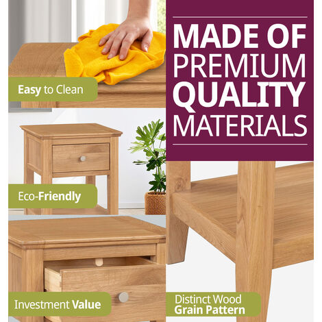 Hallowood Furniture Hereford Oak Bedside Table with Drawer, Light Oak Solid Wood Side Table, Lamp Table, Coffee Table, Sofa Side Table, Plant Stand, Small Table for Living Room