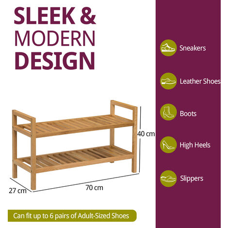 Hallowood Furniture Waverly Oak 2 Tier Shoe Rack in Light Oak, Wooden Shoe Rack, Small Shoe Rack, Stackable Shoe Stand, Shoe Storage for Hallway, Shoe Organiser for 6 Pairs Shoes