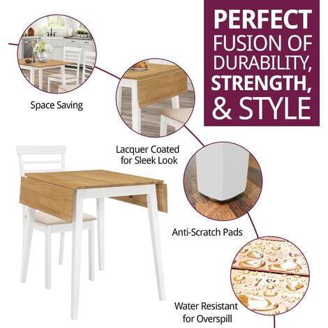 Hallowood Furniture Ledbury Small Wooden Dining Table and Chair Set of 4, Drop Leaf and Chairs in White & Oak Finish, Space Saving Table and Chairs, Dining Room Set for Home & Cafe