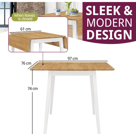 Hallowood Furniture Ledbury Drop Leaf White Painted Dining Table, Small Table with Light Oak Top, Foldable Dining Table, Kitchen Table, Dinner Table, Small Folding Dining Table