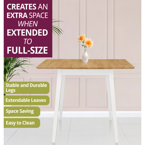 Hallowood Furniture Ledbury Drop Leaf White Painted Dining Table, Small Table with Light Oak Top, Foldable Dining Table, Kitchen Table, Dinner Table, Small Folding Dining Table