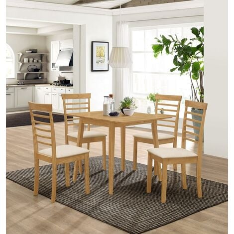 Ledbury Small Solid Wooden Drop Leaf Dining Table and 4 Chairs Set in Oak Finish Kitchen