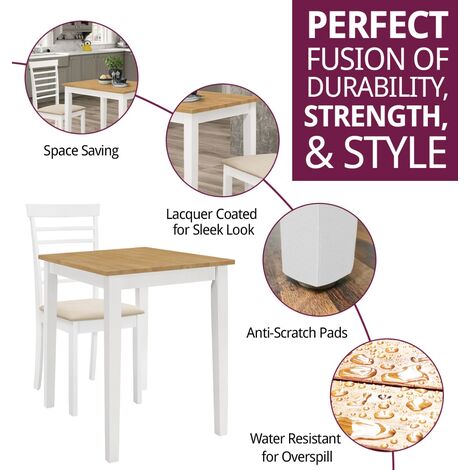 Hallowood Furniture Ledbury Small White Painted Dining Table and Chairs Set 2, Solid Wooden Table and Chairs with Padded Seats, Small Table & White Chairs, Dining Room Set