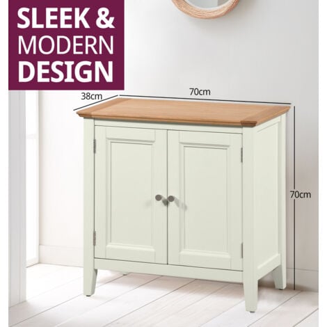 Hallowood Furniture Clifton Small Cupboard, Wooden Storage Cabinet with Adjustable Shelf, Pantry Storage, Bathroom Storage, Entryway Table (Green Off White Painted Body and Light Oak Top)