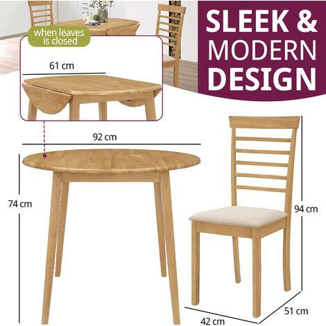 Hallowood Furniture Ledbury Small Round Dining Table and Chairs Set 2, Wooden Drop Leaf Table & Chairs with Padded Seat, Folding Table and Chairs in Oak Finish, Dining Table Set