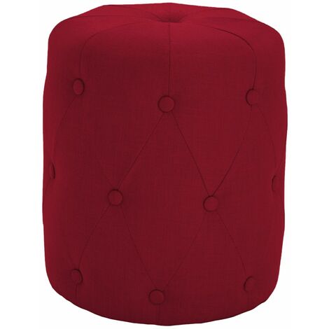 Premium Fabric Round Footstool in Red | Upholstered Foot Rest / Ottoman / Pouffe