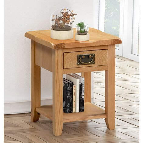 Hallowood Furniture Monchique Oak Small Console Table with 1 Drawer and Shelf – Solid Wooden Side Table for Living Room & Hallway – Bedside Table Fits in Small Spaces – Telephone & Lamp Stand – Plant