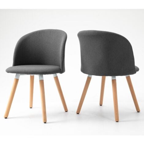 Hallowood Furniture Dining Chairs Set of 2 – Dark Grey Fabric Scandinavian Chair with Wooden Legs for Dining Room – Kitchen Chairs with Backrest and Padded Seat for Home Office Restaurant