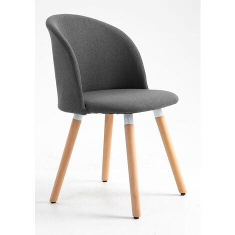 Hallowood Furniture Dining Chairs Set of 2 – Dark Grey Fabric Scandinavian Chair with Wooden Legs for Dining Room – Kitchen Chairs with Backrest and Padded Seat for Home Office Restaurant