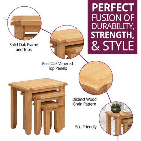 Hallowood Oak Furniture Nest of Tables, Solid Oak Nest of Tables Set of 3, Oak Bedside Tables, Multifunctional Wooden Coffee Table, Nest Tables for Living Room, Small Bedside Tables for Small Spaces