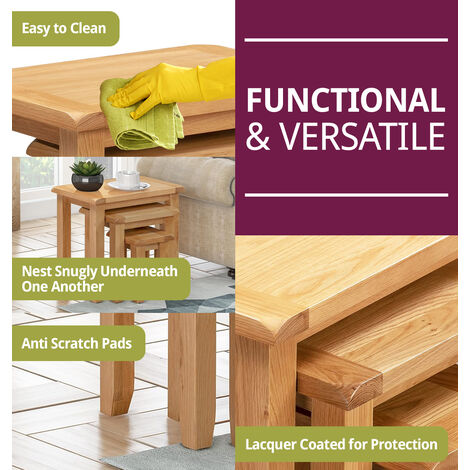 Hallowood Oak Furniture Nest of Tables, Solid Oak Nest of Tables Set of 3, Oak Bedside Tables, Multifunctional Wooden Coffee Table, Nest Tables for Living Room, Small Bedside Tables for Small Spaces