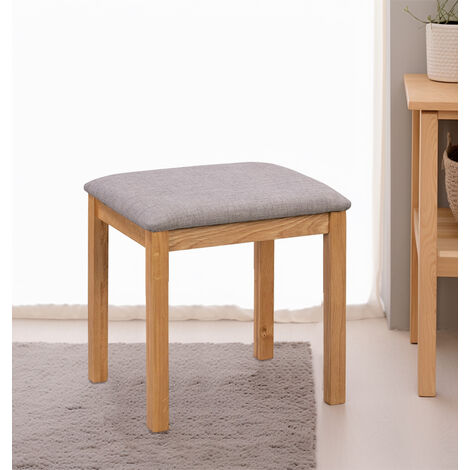 Hallowood Furniture Hereford Grey Dressing Table Wooden Stool in Light Oak,  Foot Stool with Padded Seat, Shoe Changing Stool, Dressing Table Stool for  Bedrooms & Living Room
