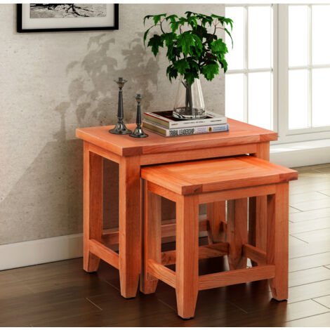 Hallowood Furniture Cotswold Nest of Tables Set of 2, Multifunctional Solid Oak Wooden Nesting Side, Coffee Table for Living Room, Bedroom or Small Spaces, Fully Assembled (1/5)