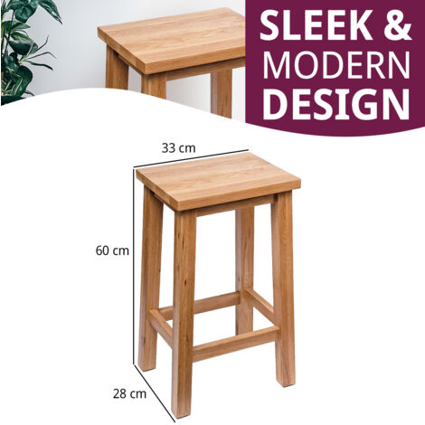 Hallowood Furniture Camberley Oak Breakfast Bar Stool in Light Oak Finish, Sturdy Wooden Stool with Foot Rest for Kitchen