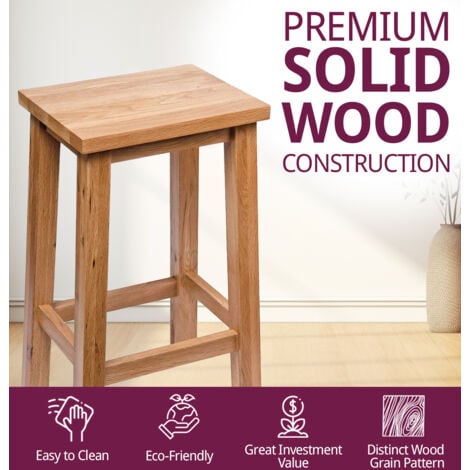 Hallowood Furniture Camberley Oak Breakfast Bar Stool in Light Oak Finish, Sturdy Wooden Stool with Foot Rest for Kitchen