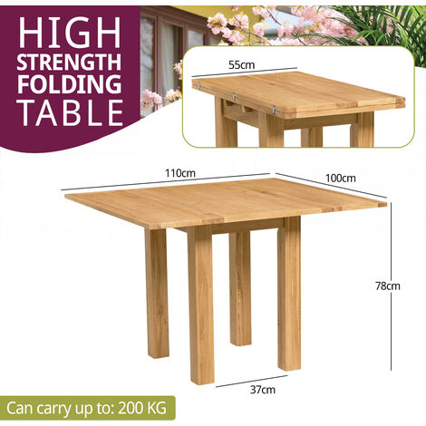 Hallowood Furniture Waverly Oak Small Folding Table, Solid Oak Dining Table, Light Oak Extendable Dining Table, Kitchen Table, Dining Table, Wooden Table for Dining Room and Lounge