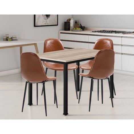 Dudley 4 Seater Metal Dining Set | 120 cm Table | 4 Chairs Black Metal Legs