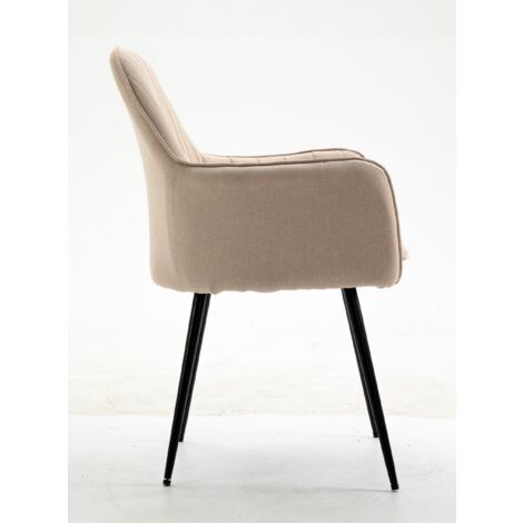Hallowood Furniture Dining Chairs Set of 2, Light Brown Fabric Scandinavian Chair with Armrest & Sturdy Metal Legs in Black Finishing, Chairs for Dining Room, Kitchen, Restaurant & Cafe