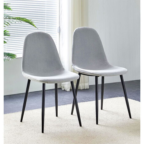 Hallowood Furniture Cullompton Dining Chairs Set of 2 with Black Metal Legs, Modern and Stylish Solid Back Light Grey Dining Chairs in Fabric Upholstery for Home, Restaurant and Office