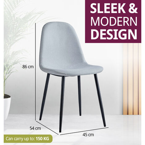 Hallowood Furniture Cullompton Dining Chairs Set of 2 with Black Metal Legs, Modern and Stylish Solid Back Light Grey Dining Chairs in Fabric Upholstery for Home, Restaurant and Office