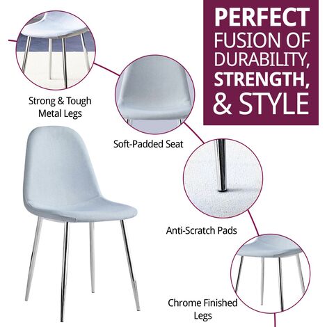 Hallowood Furniture Cullompton Dining Chairs Set of 4 with Silver Legs, Modern and Stylish Solid Back Light Grey Dining Chairs in Fabric Upholstery for Home, Restaurant and Office