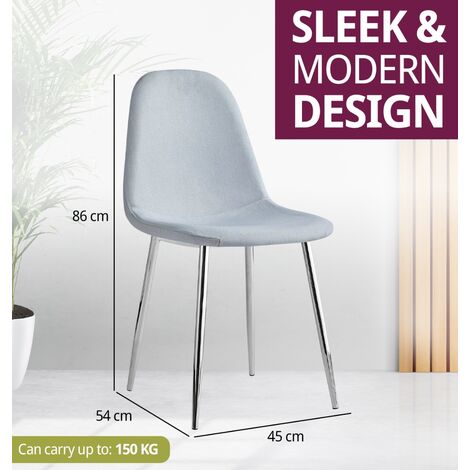 Hallowood Furniture Cullompton Dining Chairs Set of 4 with Silver Legs, Modern and Stylish Solid Back Light Grey Dining Chairs in Fabric Upholstery for Home, Restaurant and Office