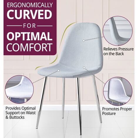 Hallowood Furniture Cullompton Dining Chairs Set of 4 with Silver Legs, Modern and Stylish Solid Back Light Grey Dining Chairs in Fabric Upholstery for Home, Restaurant and Office
