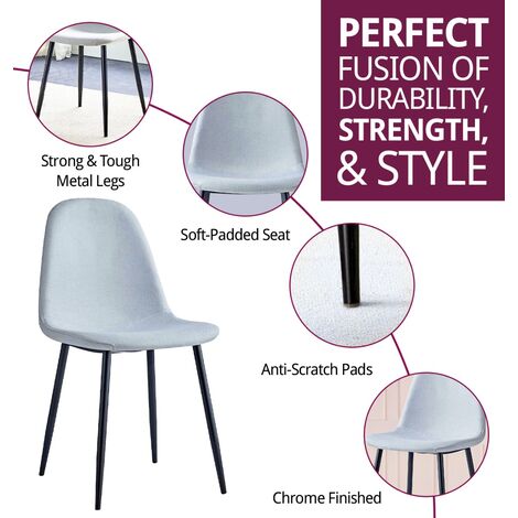 Hallowood Furniture Cullompton Dining Chairs Set of 4 with Black Metal Legs, Modern and Stylish Solid Back Light Grey Dining Chairs in Fabric Upholstery for Home, Restaurant and Office