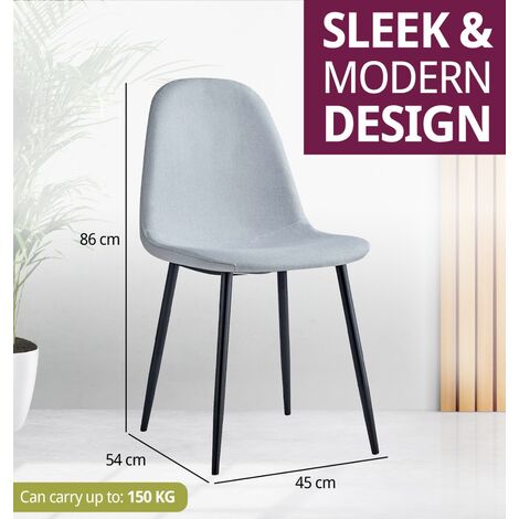 Hallowood Furniture Cullompton Dining Chairs Set of 4 with Black Metal Legs, Modern and Stylish Solid Back Light Grey Dining Chairs in Fabric Upholstery for Home, Restaurant and Office