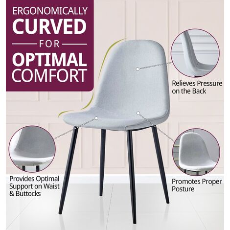 Hallowood Furniture Cullompton Dining Chairs Set of 4 with Black Metal Legs, Modern and Stylish Solid Back Light Grey Dining Chairs in Fabric Upholstery for Home, Restaurant and Office