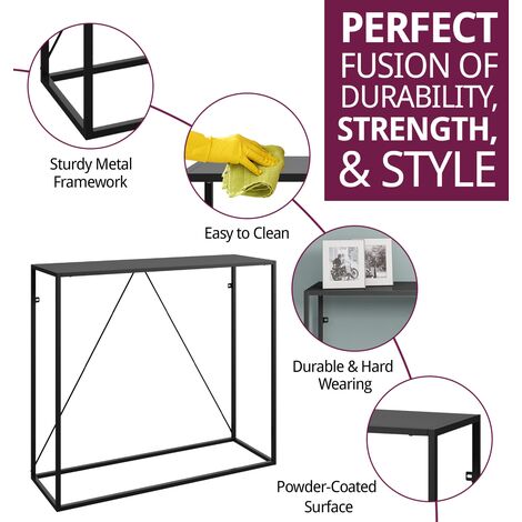 Hallowood Furniture Bewdley Narrow Console Table, Modern Side Table with Powder Coated Metal Frame, Plant Stand, Telephone Table, Dressing Table for Bedroom, Black Side Table