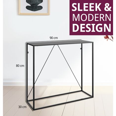 Hallowood Furniture Bewdley Narrow Console Table, Modern Side Table with Powder Coated Metal Frame, Plant Stand, Telephone Table, Dressing Table for Bedroom, Black Side Table