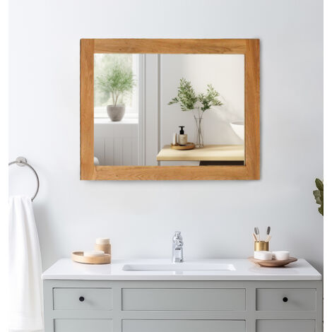 Hallowood Furniture Waverly Oak Framed Mirror, Small Light Oak Wooden Framed Rectangle Mirror, Wall Mirrors for Living Room, Bedroom, or Hallway Decor (108 x 78 cm) (1/5)