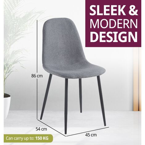 Hallowood Furniture Cullompton Dining Chairs Set of 2 with Black Metal Legs, Modern and Stylish Solid Back Dark Grey Kitchen Chairs in Fabric Upholstery for Home, Restaurant and Office