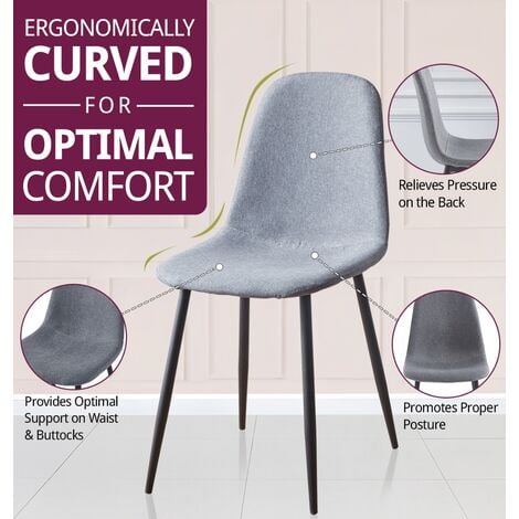 Hallowood Furniture Cullompton Dining Chairs Set of 2 with Black Metal Legs, Modern and Stylish Solid Back Dark Grey Kitchen Chairs in Fabric Upholstery for Home, Restaurant and Office