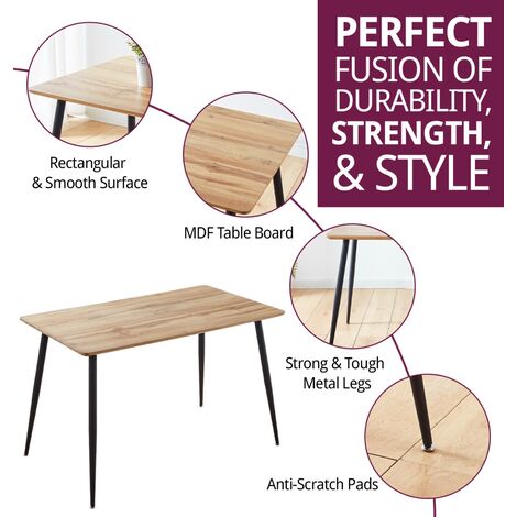 Hallowood Furniture Cullompton Rectangular Small Dining Table, 4-6 Seater Kitchen Table with Brown Oak Effect Top and Black Metal Legs, Kitchen Tables for Small Spaces (120x70cm)