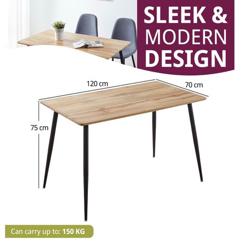 Hallowood Furniture Cullompton Rectangular Small Dining Table, 4-6 Seater Kitchen Table with Brown Oak Effect Top and Black Metal Legs, Kitchen Tables for Small Spaces (120x70cm)
