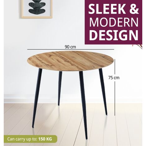 Hallowood Furniture Cullompton Small Dining Table with Oak Effect Top and Black Metal Legs, 2-4 Seater Round Table for Dining Rooms or Cafés, Kitchen Furniture (90cm)