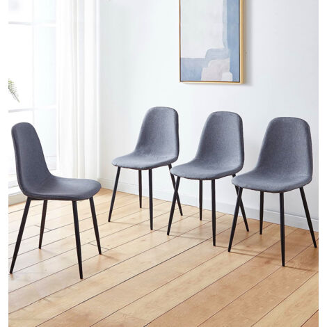 Hallowood Furniture Cullompton Dining Chairs Set of 4 with Black Metal Legs, Modern and Stylish Solid Back Dark Grey Dining Chairs in Fabric Upholstery for Home, Restaurant and Office