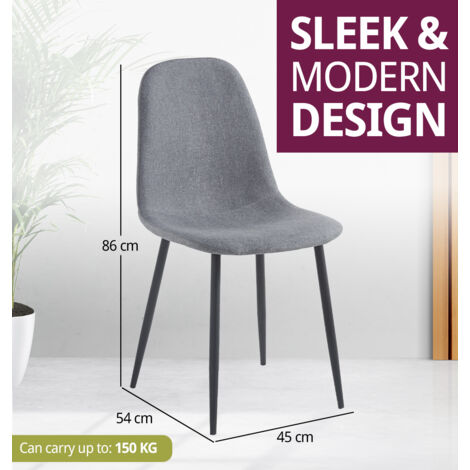 Hallowood Furniture Cullompton Dining Chairs Set of 4 with Black Metal Legs, Modern and Stylish Solid Back Dark Grey Dining Chairs in Fabric Upholstery for Home, Restaurant and Office
