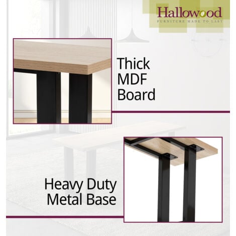 Hallowood Furniture Dudley Dining Bench 120cm with Wooden Top and Black Metal U Shaped Legs, Modern Industrial Style Kitchen Bench Seat for Home Dining Room, Living Space or Café